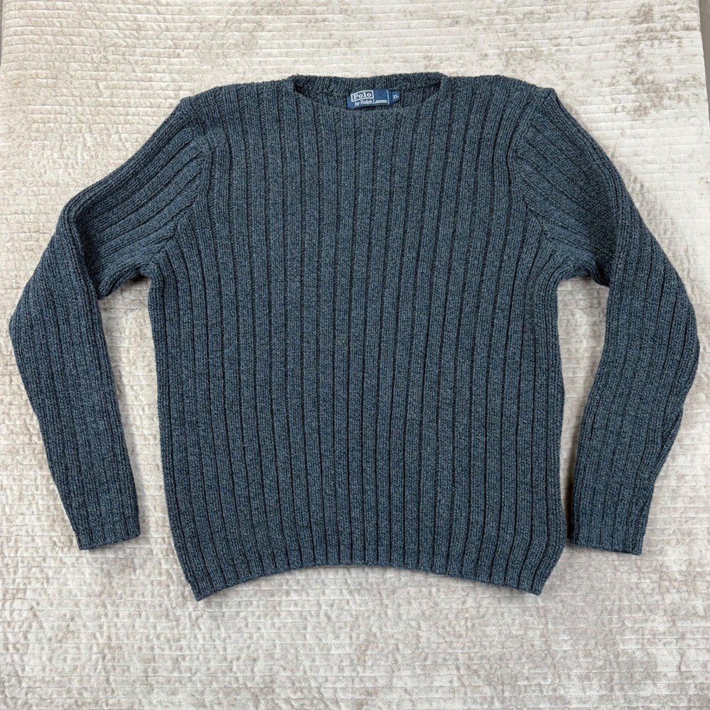 Vtg Polo Ralph‎ Lauren Mens XL Blue Ribbed Knit 100% Cotton Crewneck Sweater